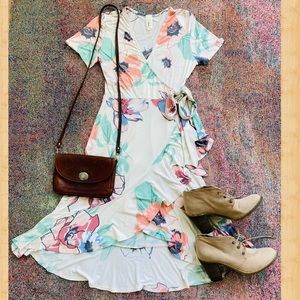 Boho floral flowery wrap dress sundress midi